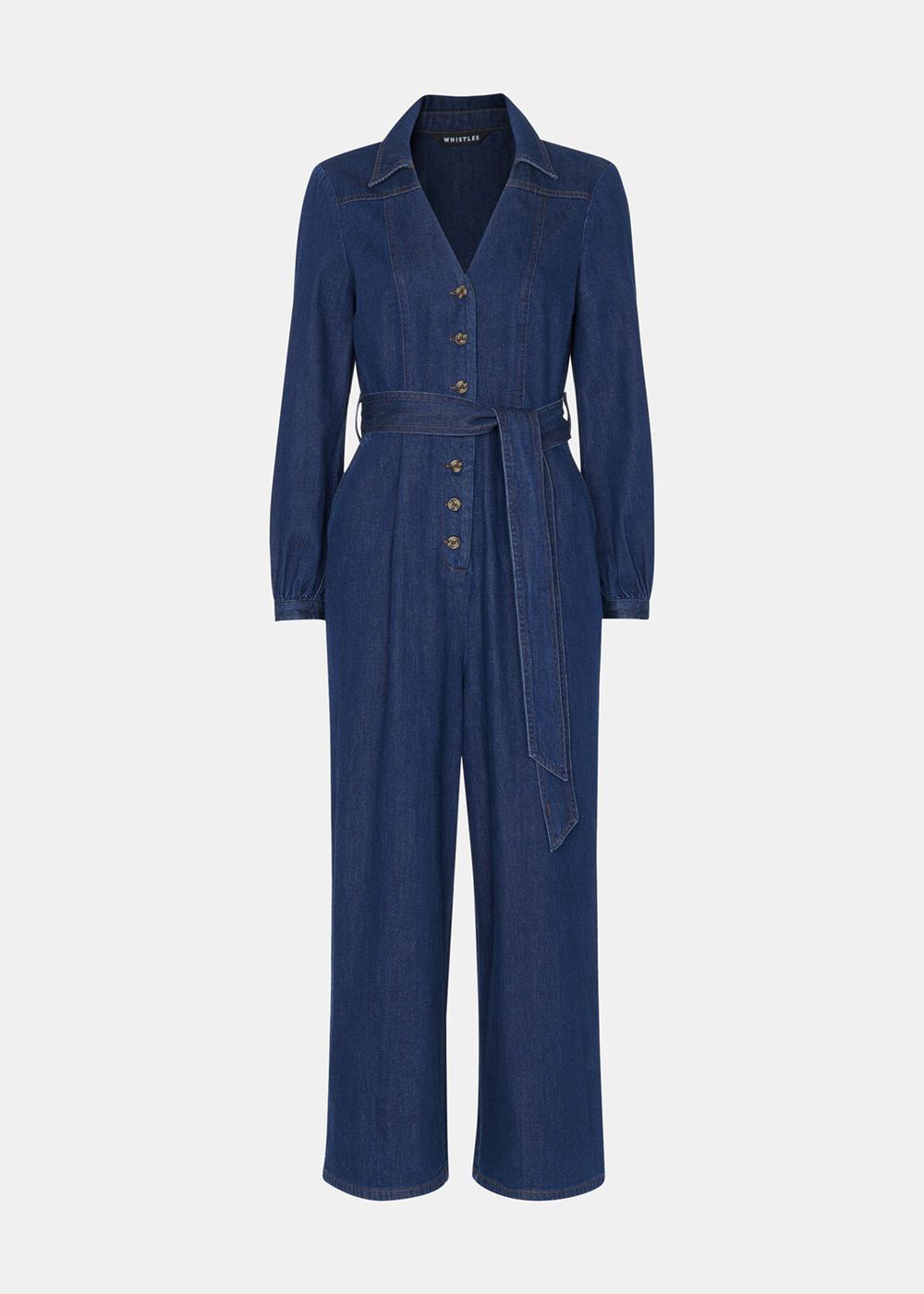 Whistles Joni Denim Belted Jumpsuit Blue | US-73210ESWM