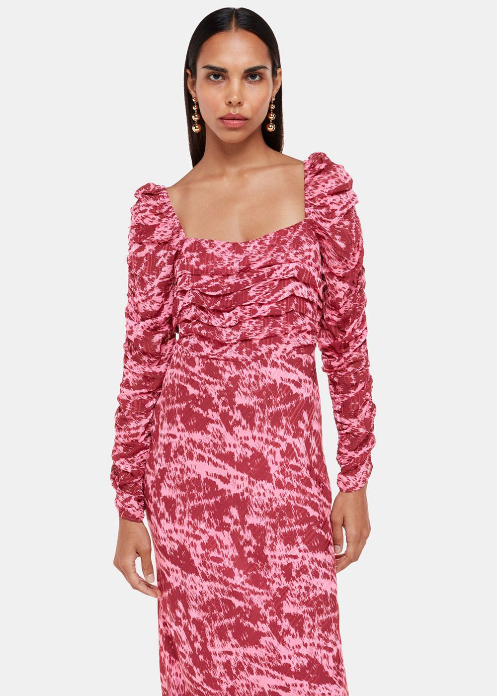 Whistles Jonie Sleek Texture Midi Dress Pink / Multicolor | US-68157ORPJ