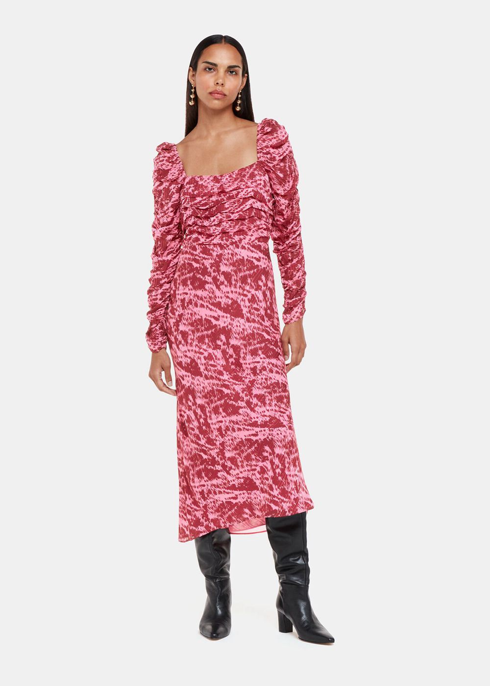 Whistles Jonie Sleek Texture Midi Dress Pink / Multicolor | US-68157ORPJ