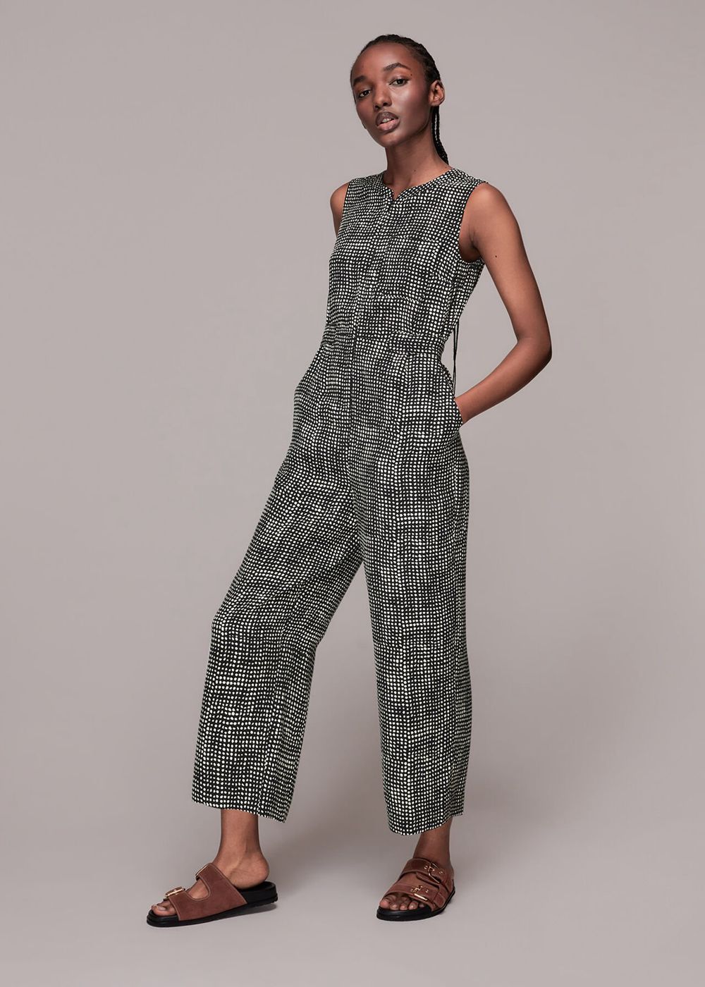 Whistles Josie Spotted Check Jumpsuit Black / Multicolor | US-08527LEGS