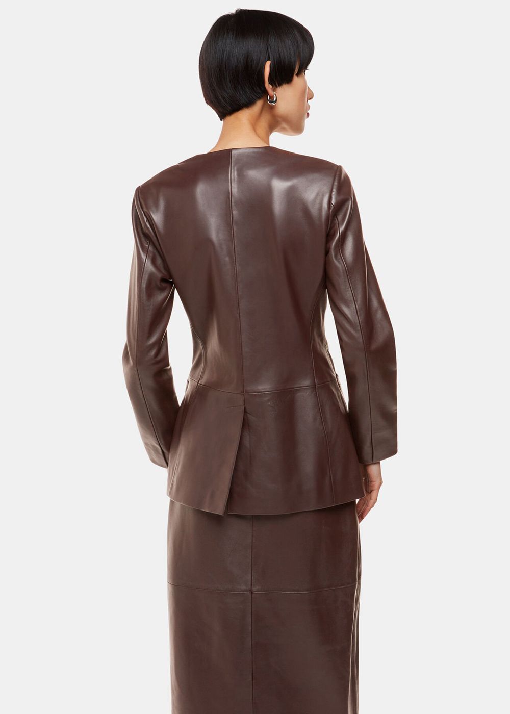 Whistles Josie Wrap Leather Blazer Chocolate | US-20643LWUG