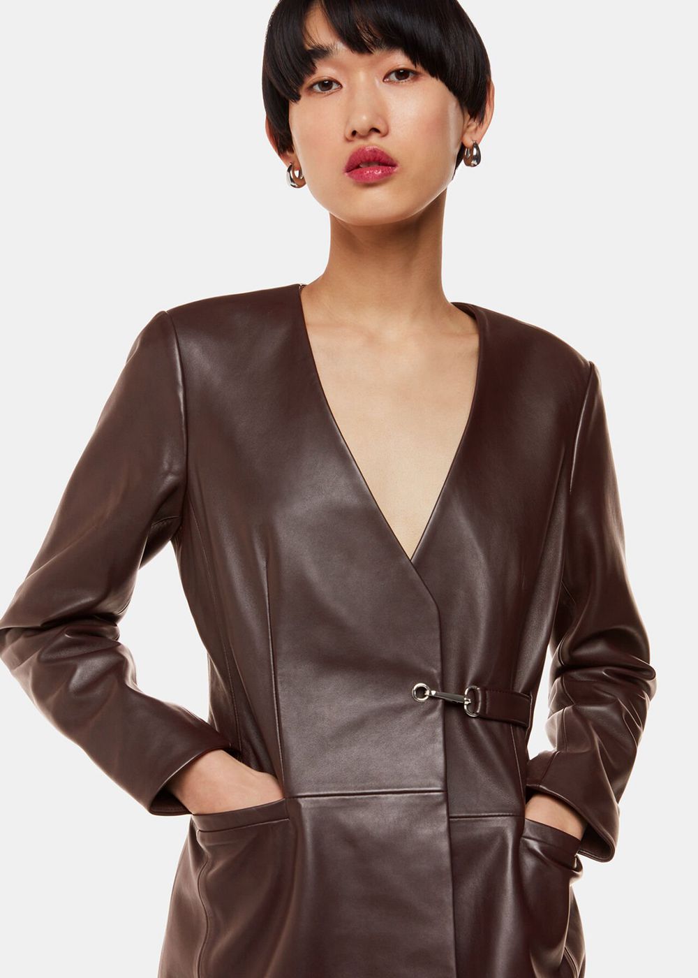 Whistles Josie Wrap Leather Blazer Chocolate | US-20643LWUG