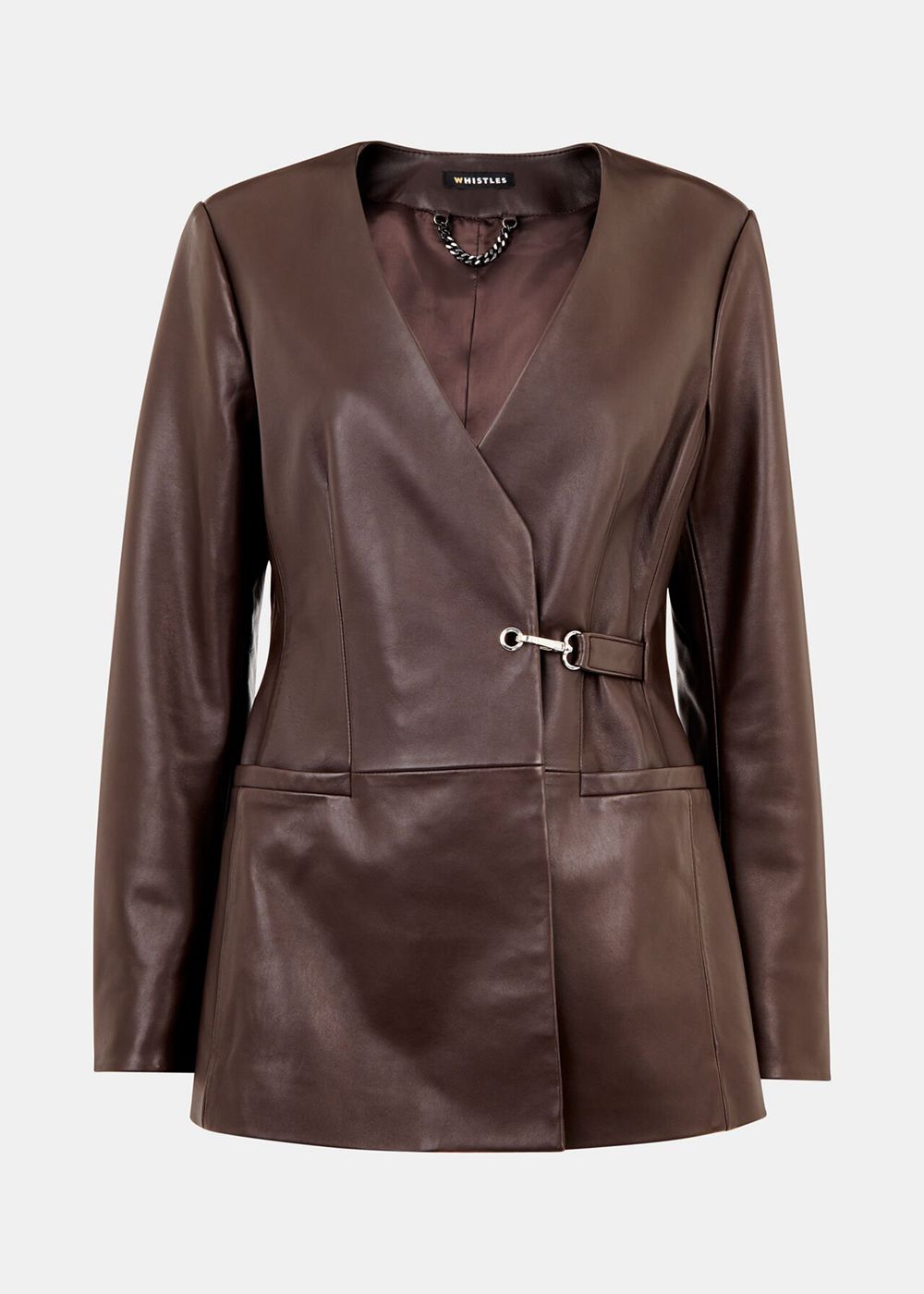 Whistles Josie Wrap Leather Blazer Chocolate | US-20643LWUG