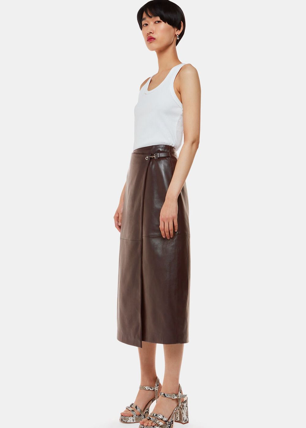 Whistles Josie Wrap Leather Skirts Chocolate | US-68371LQEU