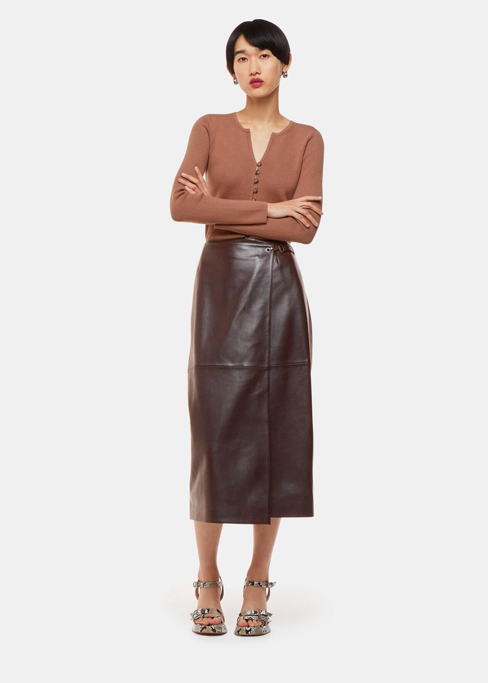 Whistles Josie Wrap Leather Skirts Chocolate | US-68371LQEU