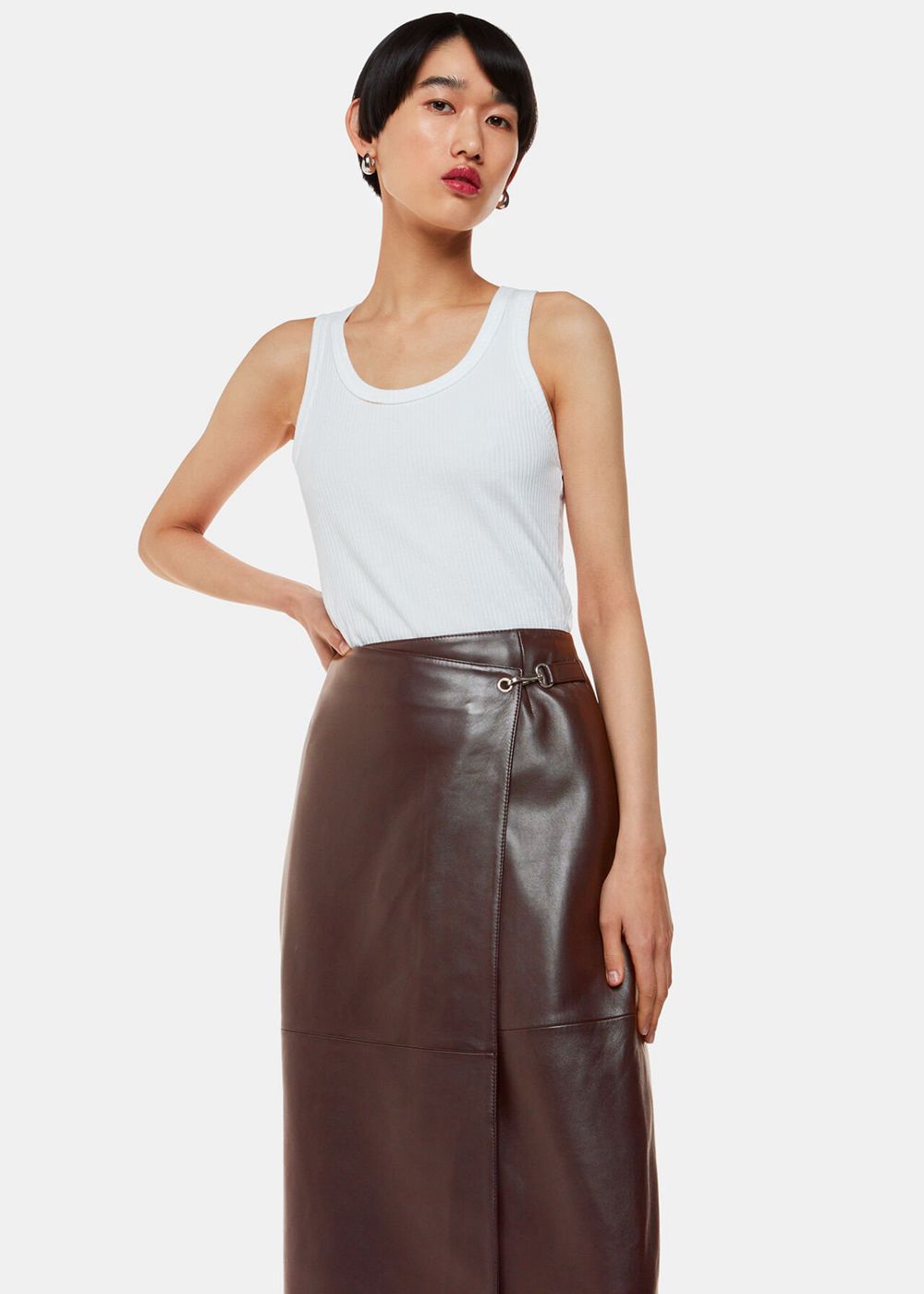 Whistles Josie Wrap Leather Skirts Chocolate | US-68371LQEU