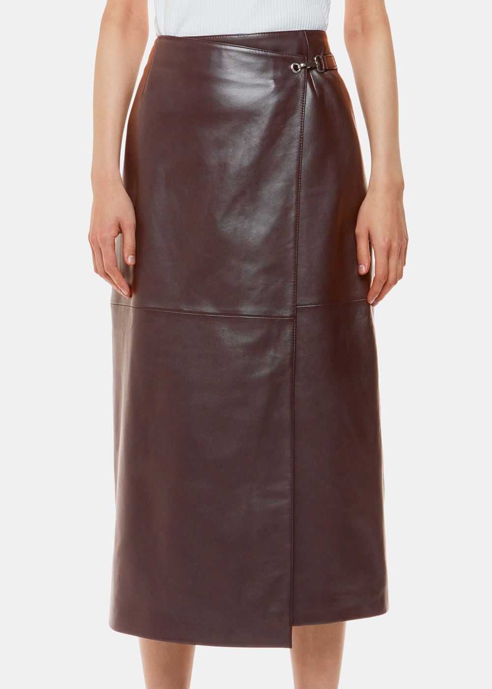 Whistles Josie Wrap Leather Skirts Chocolate | US-68371LQEU