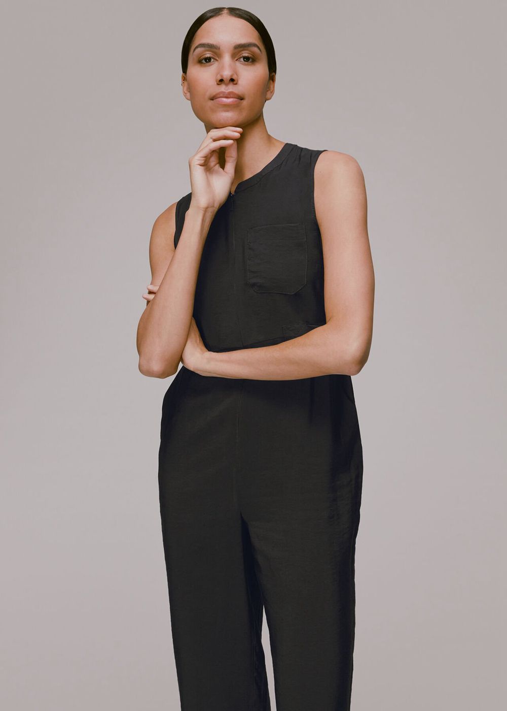 Whistles Josie Zip Front Jumpsuit Black | US-94658WLJG