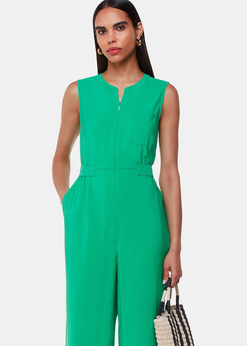 Whistles Josie Zip Front Jumpsuit Green | US-98270WTIQ