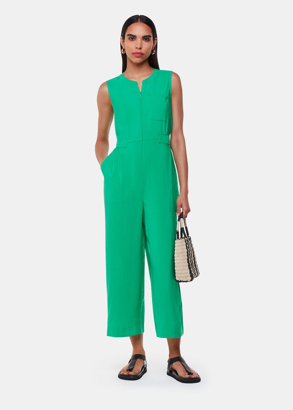 Whistles Josie Zip Front Jumpsuit Green | US-98270WTIQ