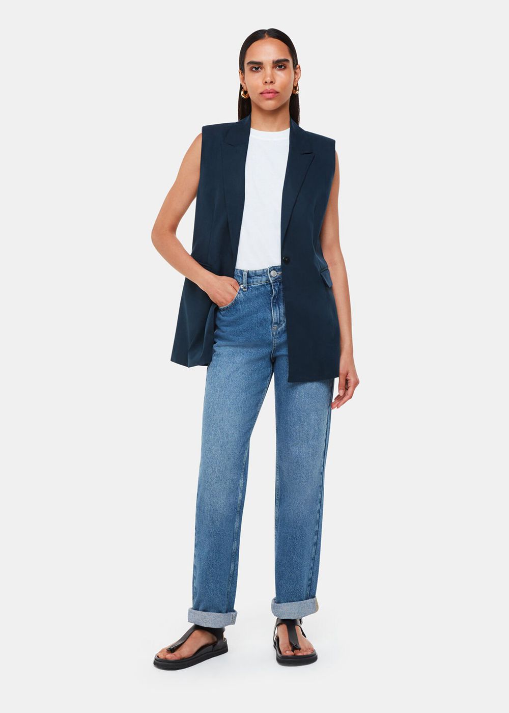 Whistles Joss Sleeveless Blazer Navy | US-65028MANP