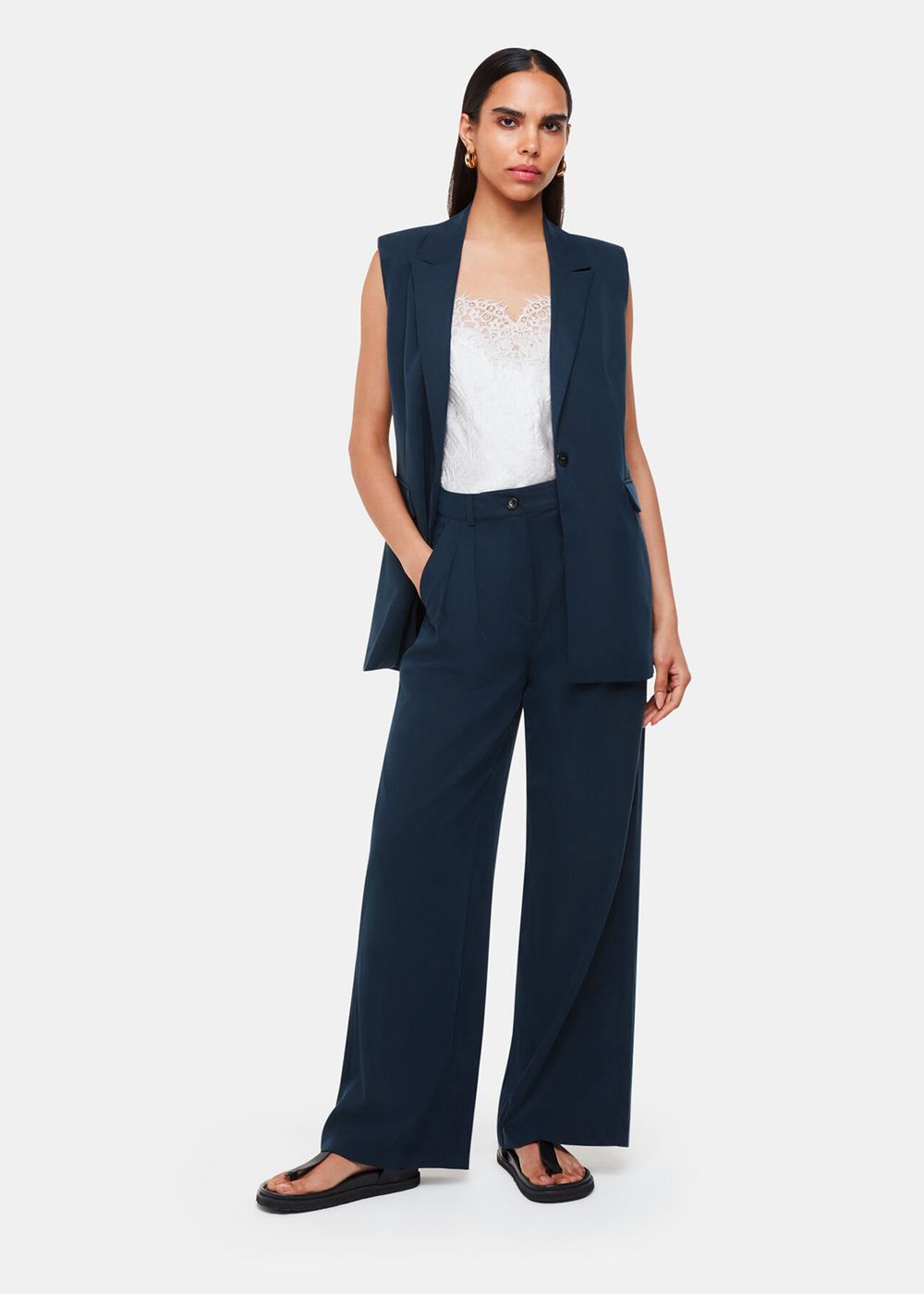 Whistles Joss Tailored Pants Navy | US-67815IDEV