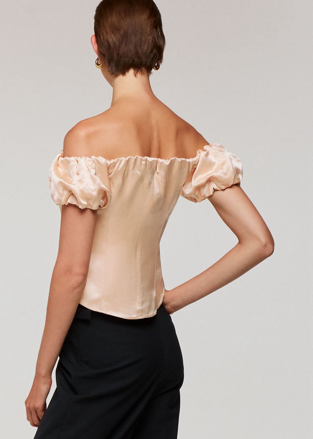 Whistles Julia Bardot Frill Sleeve Top Champagne | US-17902RXTY