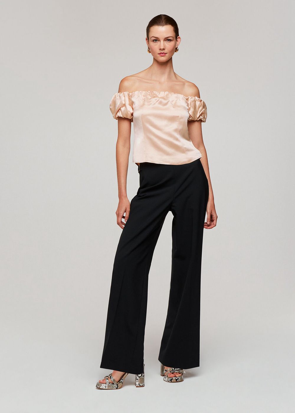 Whistles Julia Bardot Frill Sleeve Top Champagne | US-17902RXTY