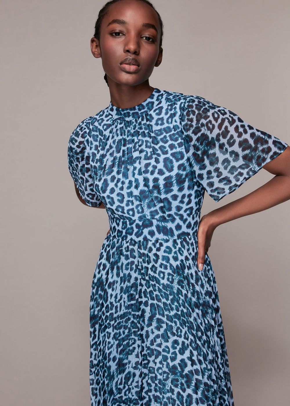 Whistles Jungle Cheetah Pleated Dress Blue / Multicolor | US-63815MKVA