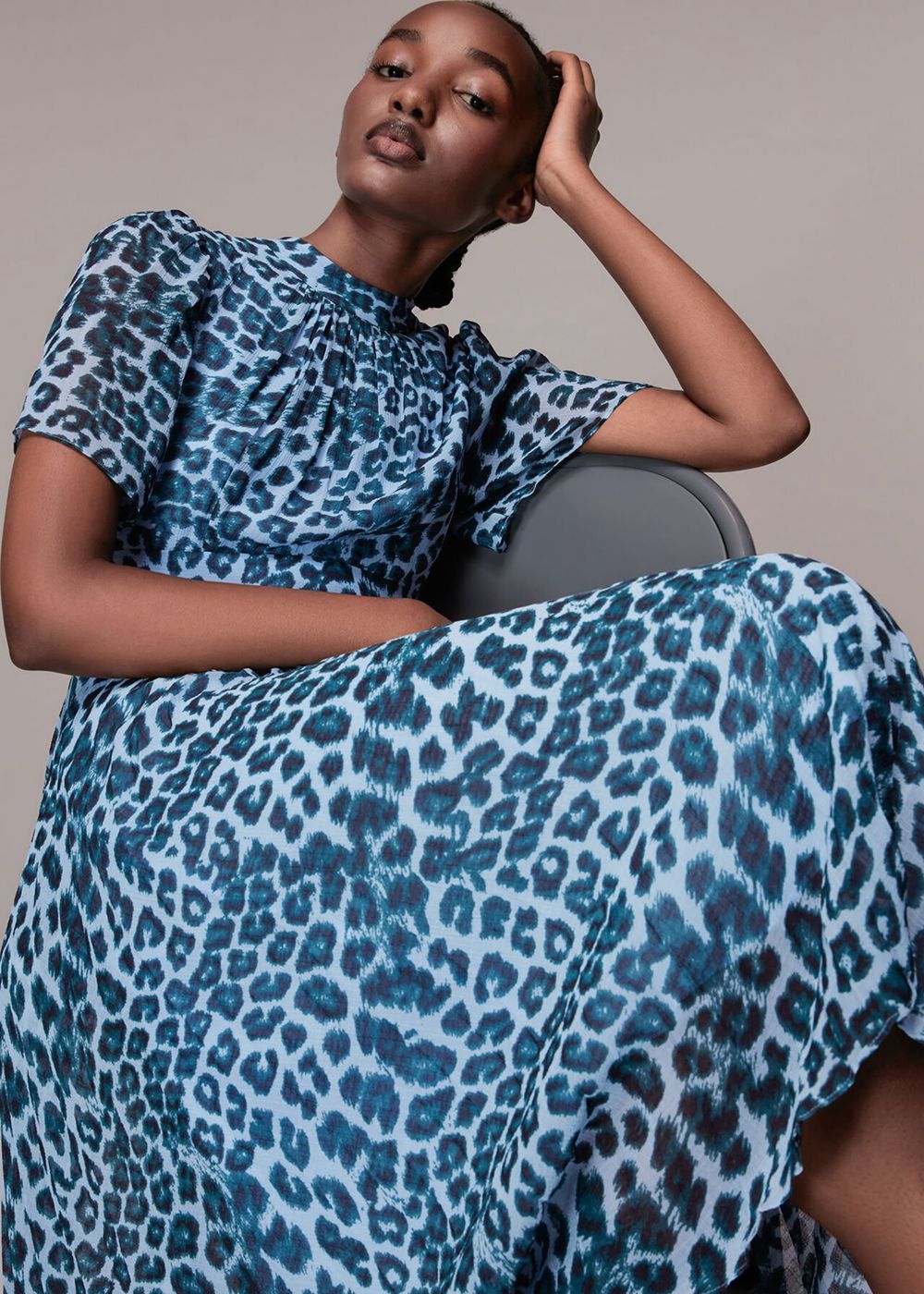 Whistles Jungle Cheetah Pleated Dress Blue / Multicolor | US-63815MKVA