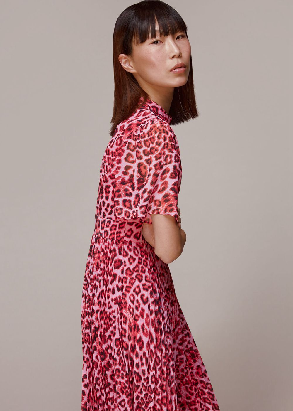 Whistles Jungle Cheetah Pleated Dress Pink / Multicolor | US-12765UKAM