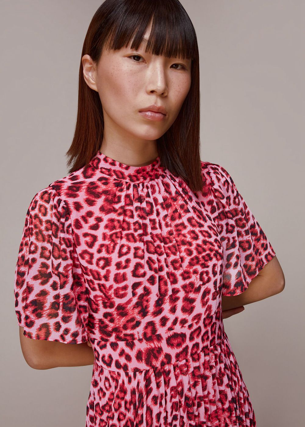 Whistles Jungle Cheetah Pleated Dress Pink / Multicolor | US-12765UKAM