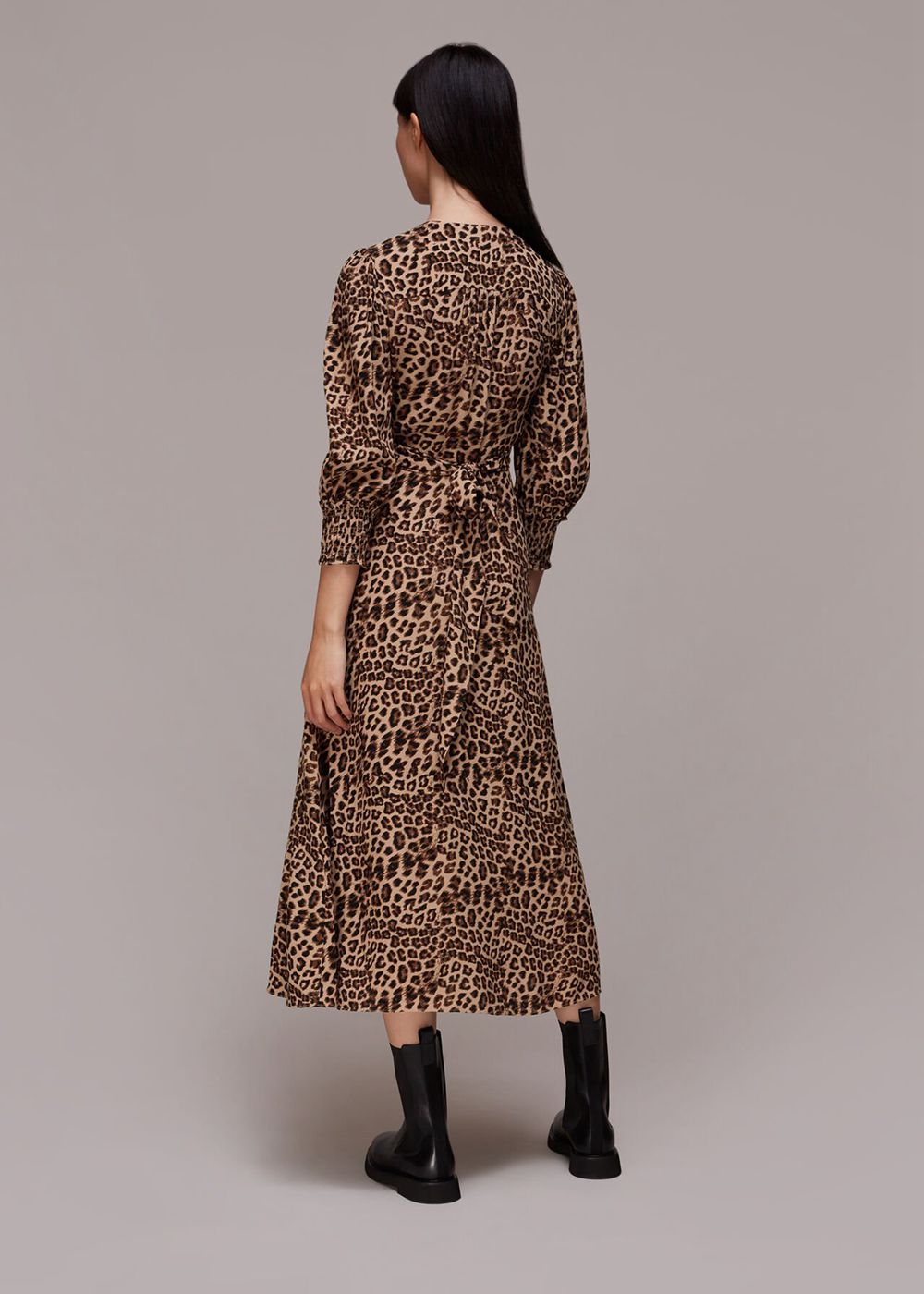 Whistles Jungle Cheetah Shirred Dress Leopard | US-46125AYQB