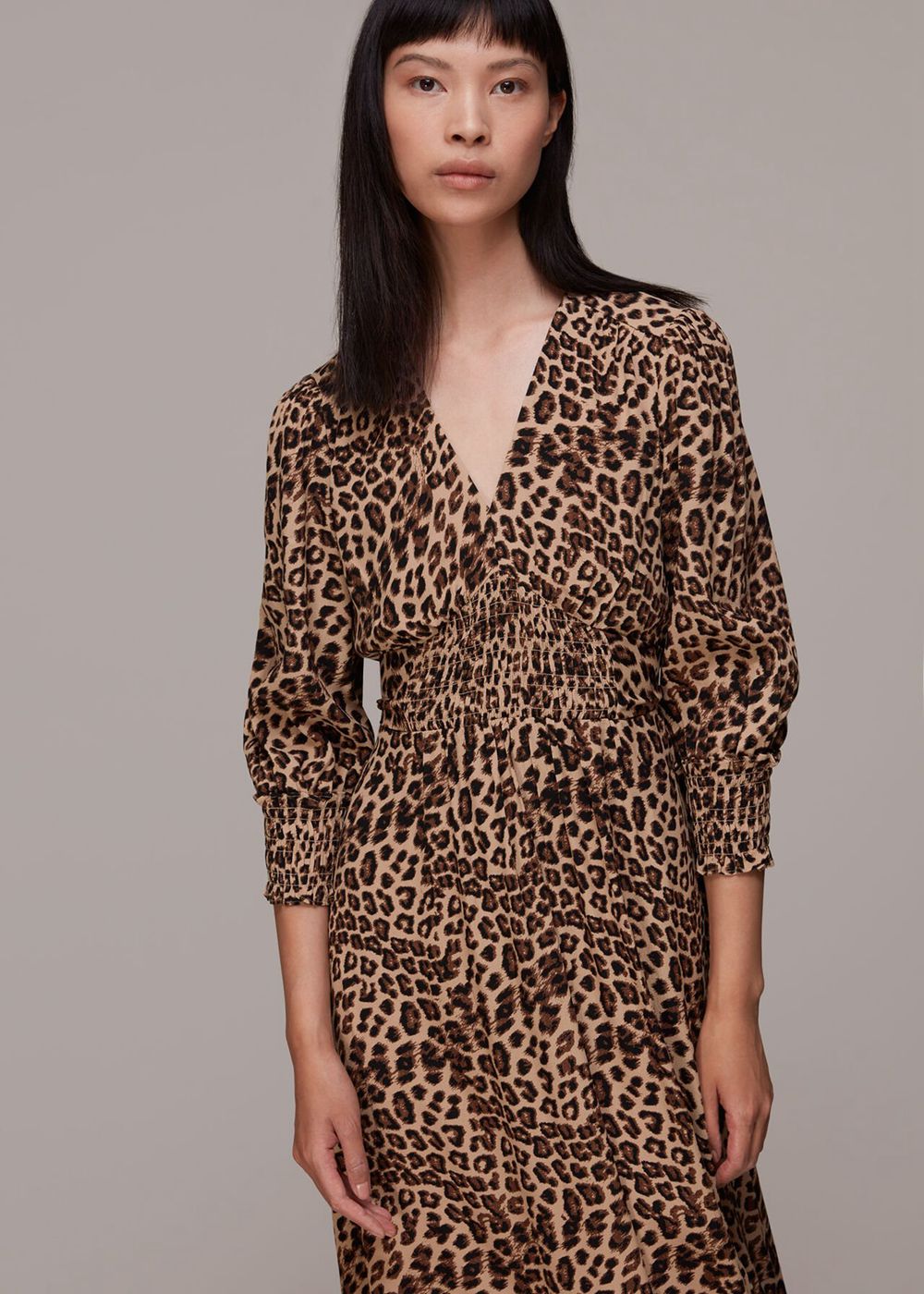 Whistles Jungle Cheetah Shirred Dress Leopard | US-46125AYQB