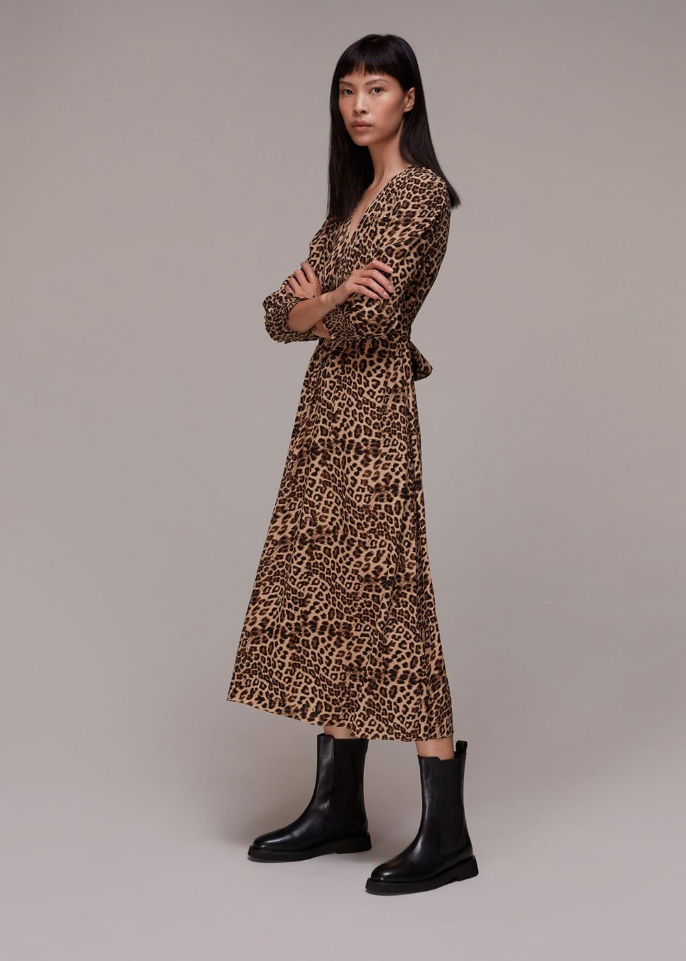 Whistles Jungle Cheetah Shirred Dress Leopard | US-46125AYQB