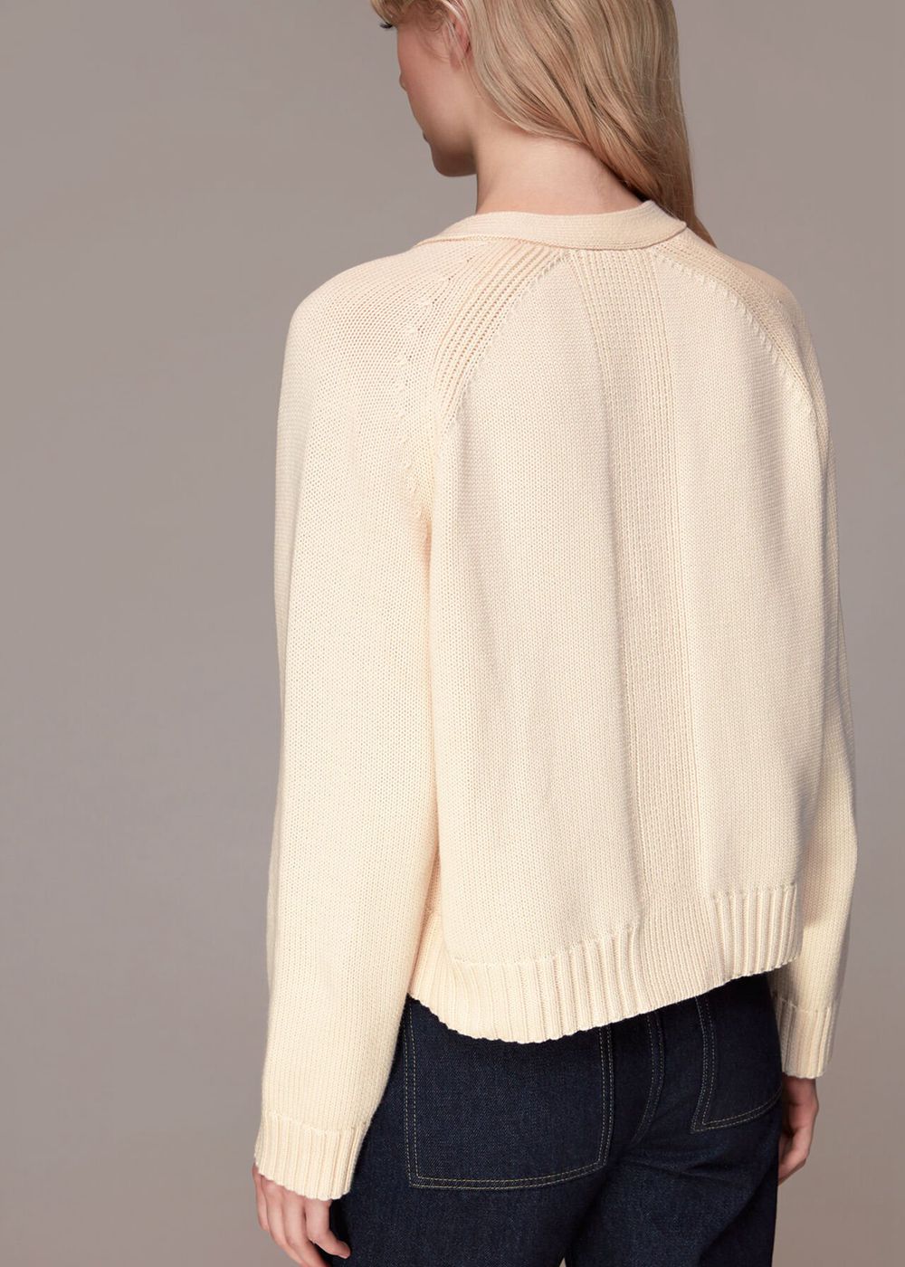 Whistles Karine Rib Detail Cardigan White | US-03196DRTV