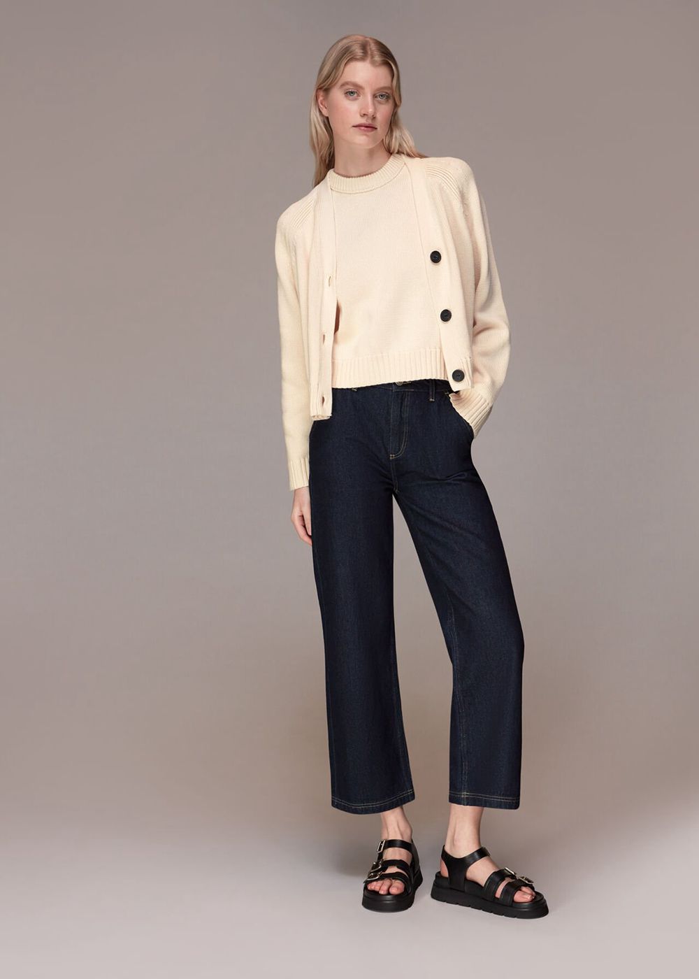 Whistles Karine Rib Detail Cardigan White | US-03196DRTV