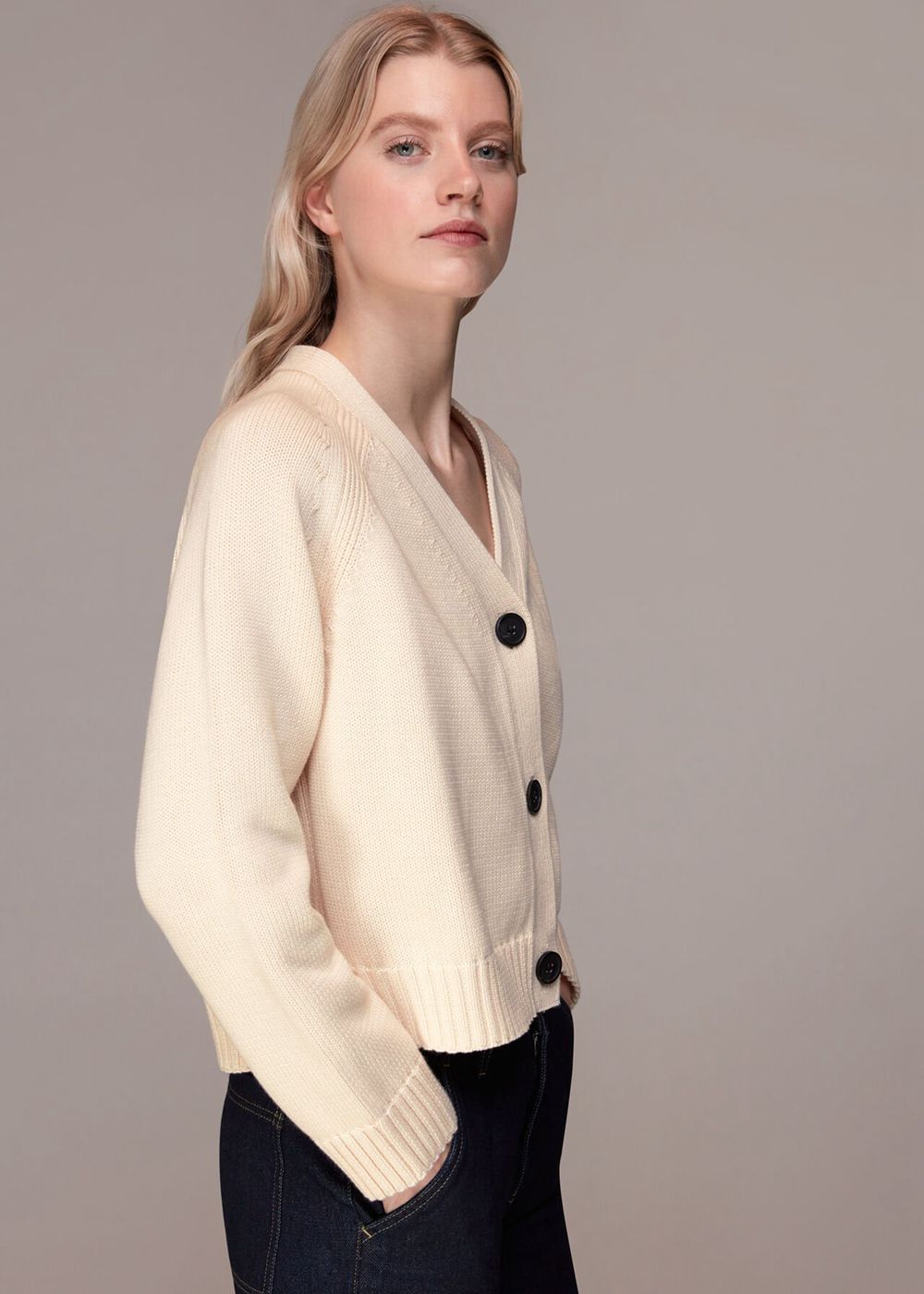 Whistles Karine Rib Detail Cardigan White | US-03196DRTV