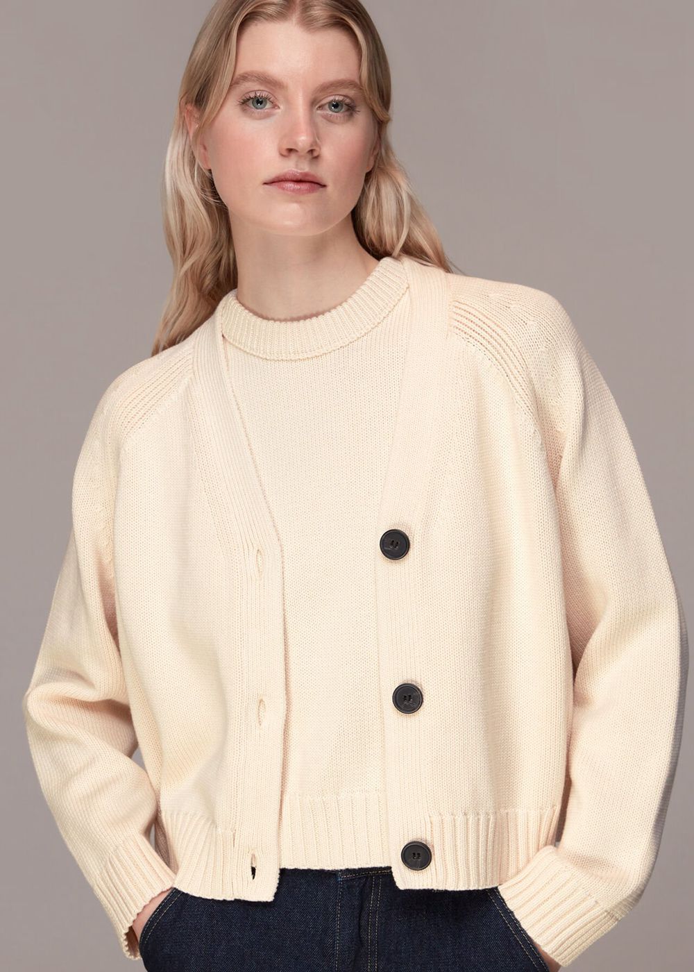 Whistles Karine Rib Detail Cardigan White | US-03196DRTV