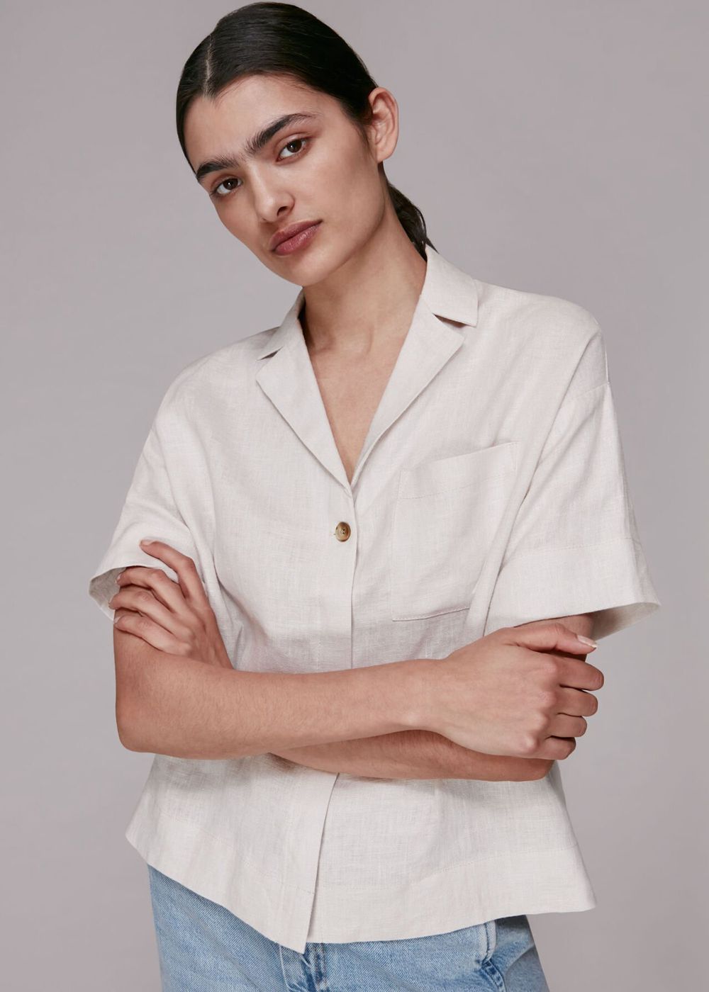 Whistles Karla Linen Shirts Grey | US-79653TWQF