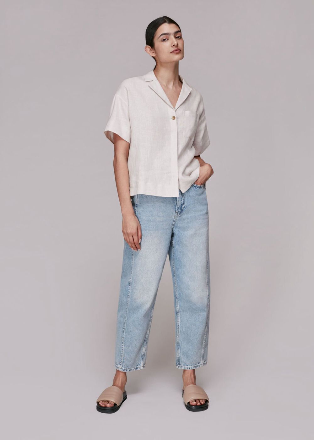 Whistles Karla Linen Shirts Grey | US-79653TWQF