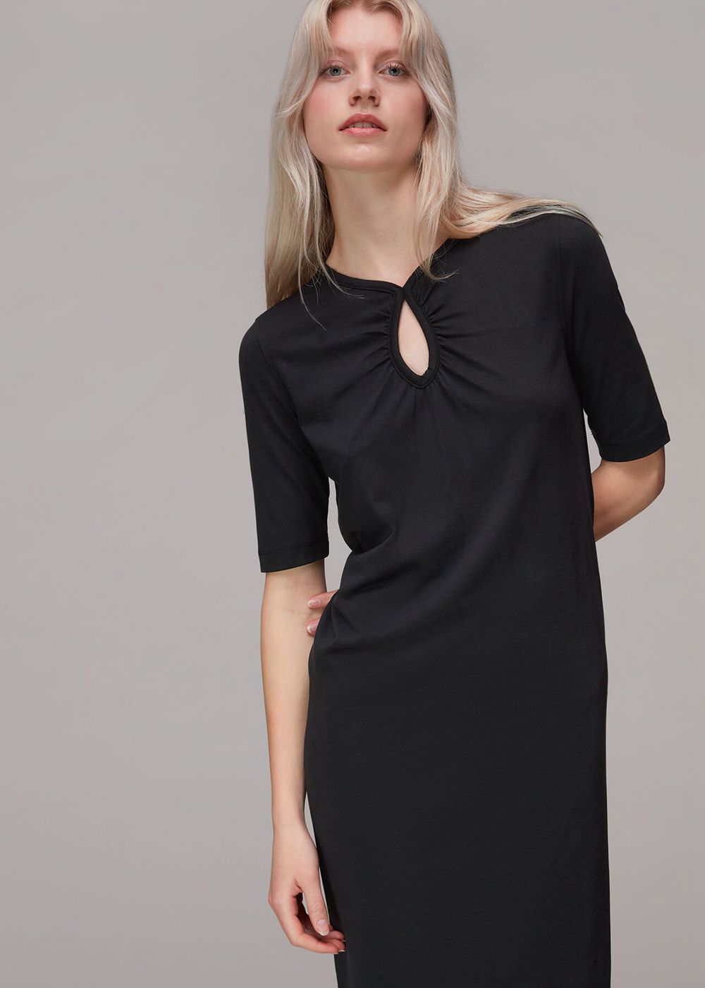 Whistles Keyhole Jersey Midi Dress Black | US-09462HPWQ