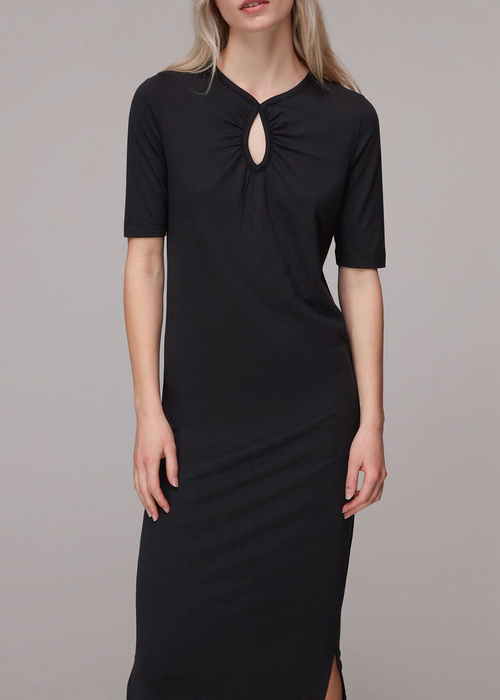 Whistles Keyhole Jersey Midi Dress Black | US-09462HPWQ