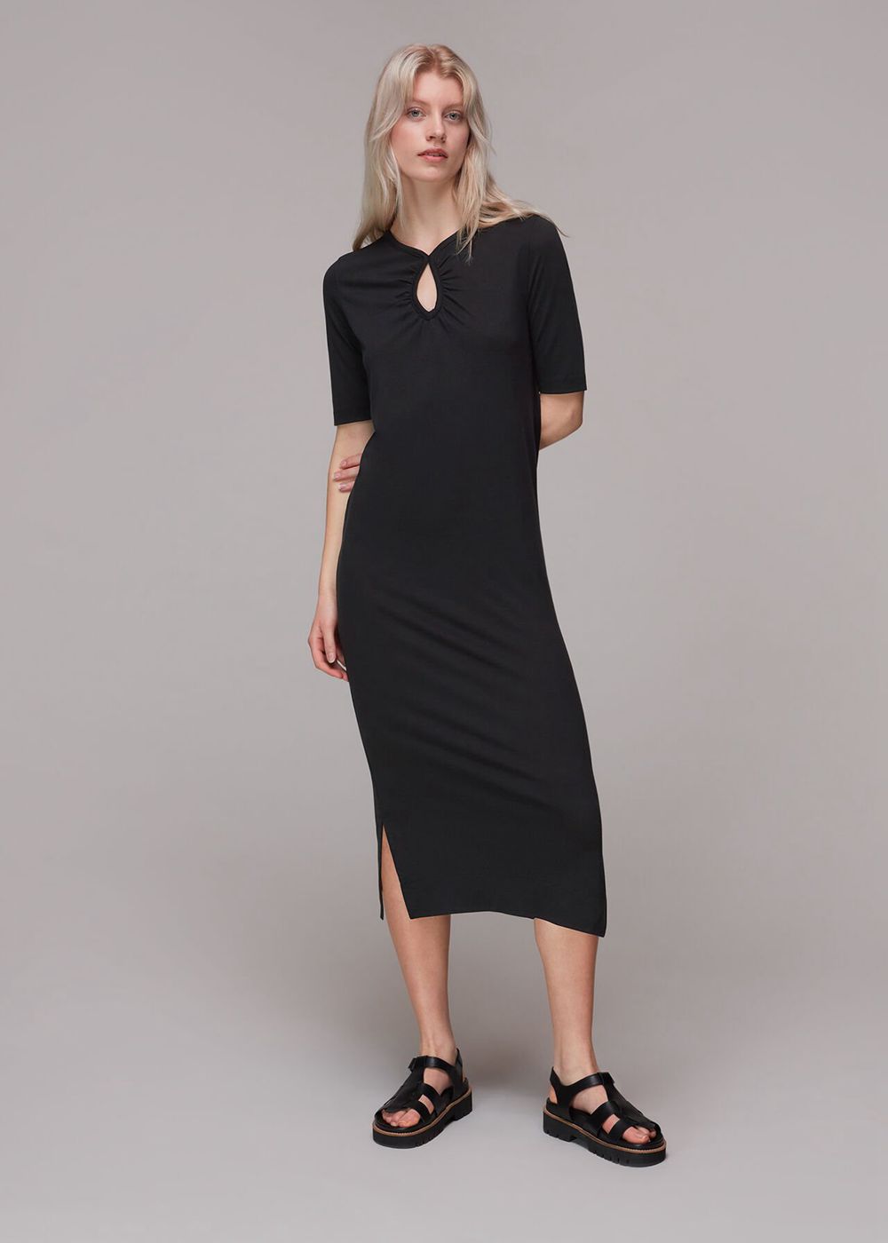 Whistles Keyhole Jersey Midi Dress Black | US-09462HPWQ