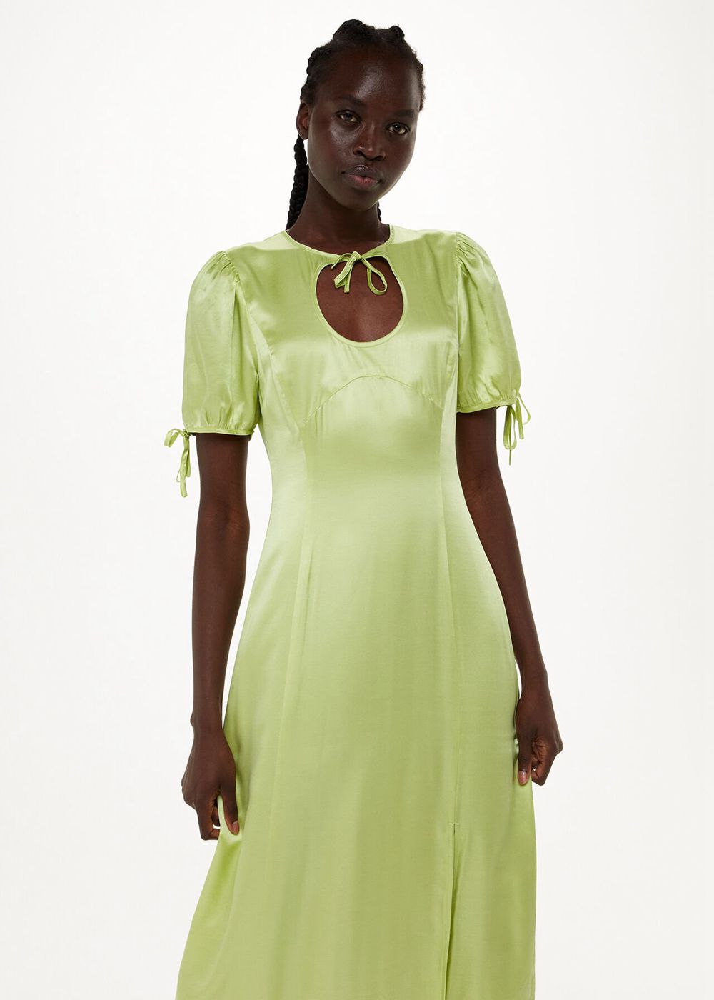 Whistles Keyhole Satin Midi Dress Lemon | US-31625EGYJ