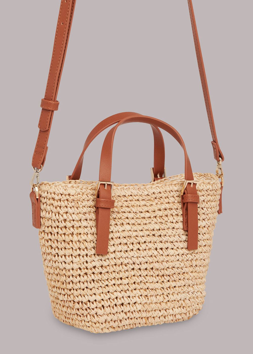 Whistles Kiki Mini Handle Straw Tote Bags Neutral | US-53809YPVN