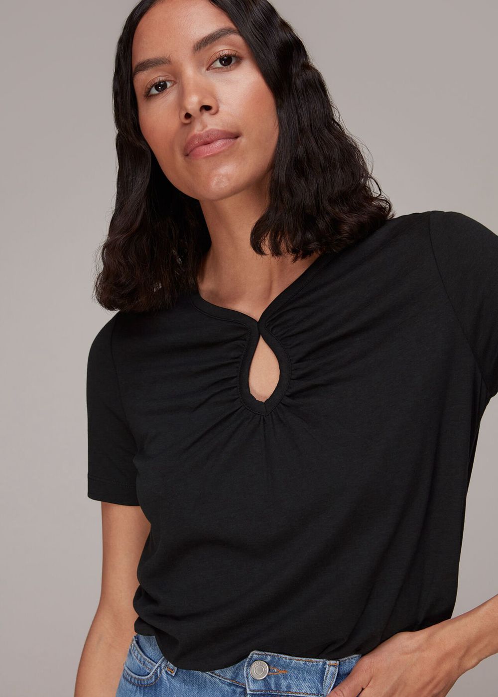 Whistles Kirby Keyhole T-Shirt Black | US-13298XDSK