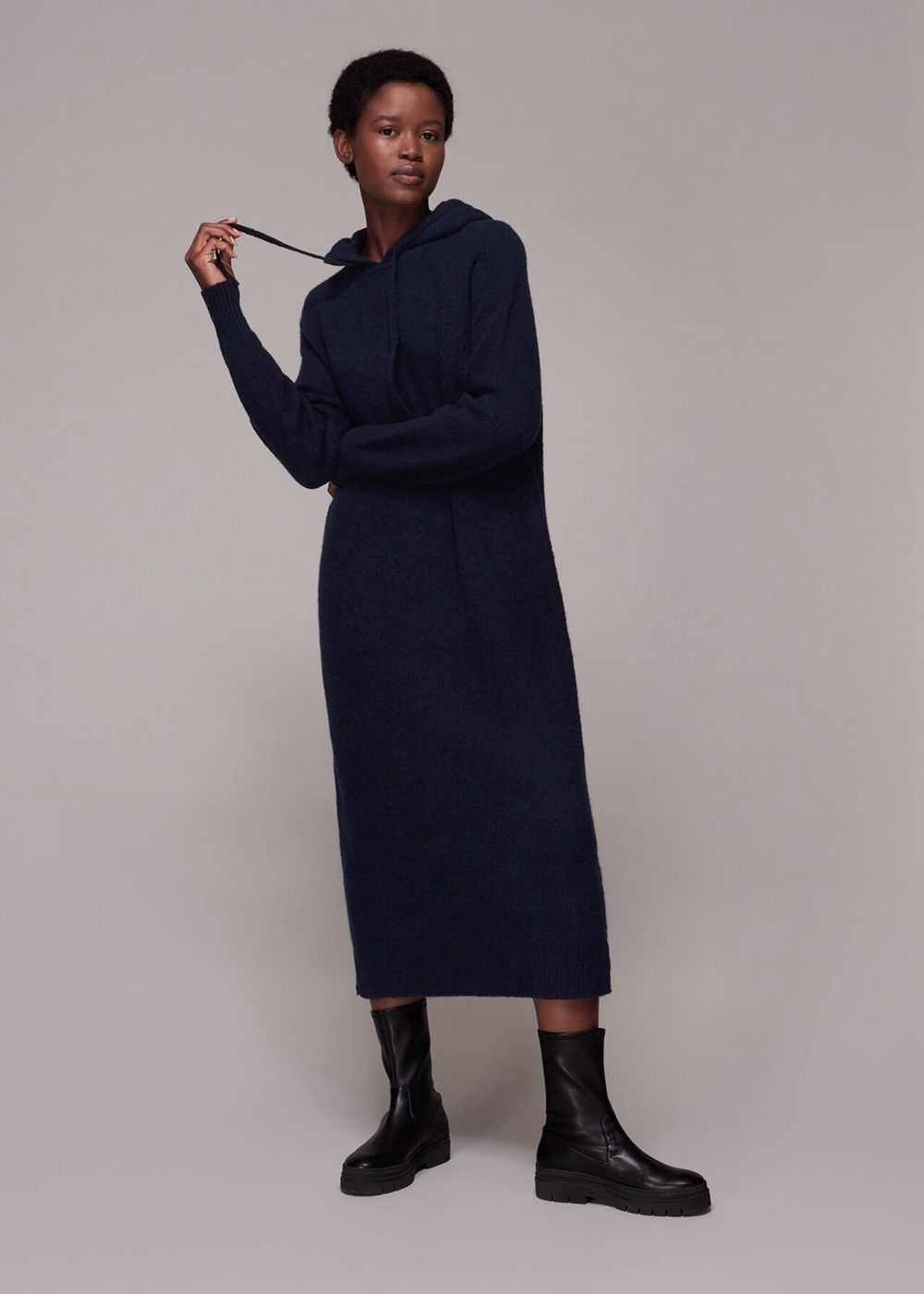 Whistles Knitted Hoodie Dress Navy | US-01425JWHV