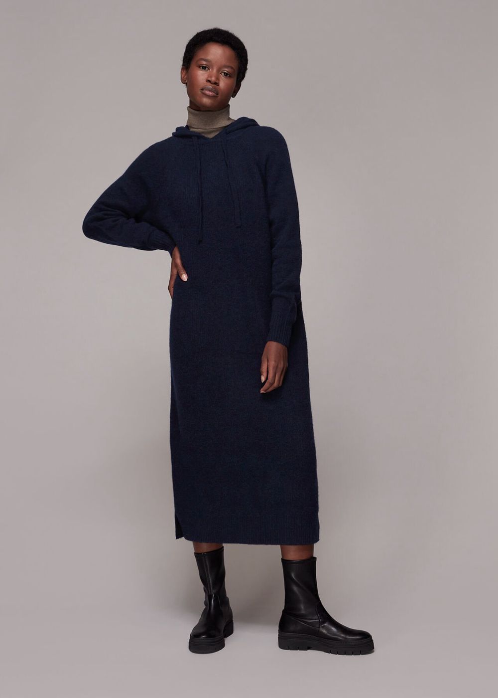 Whistles Knitted Hoodie Dress Navy | US-01425JWHV