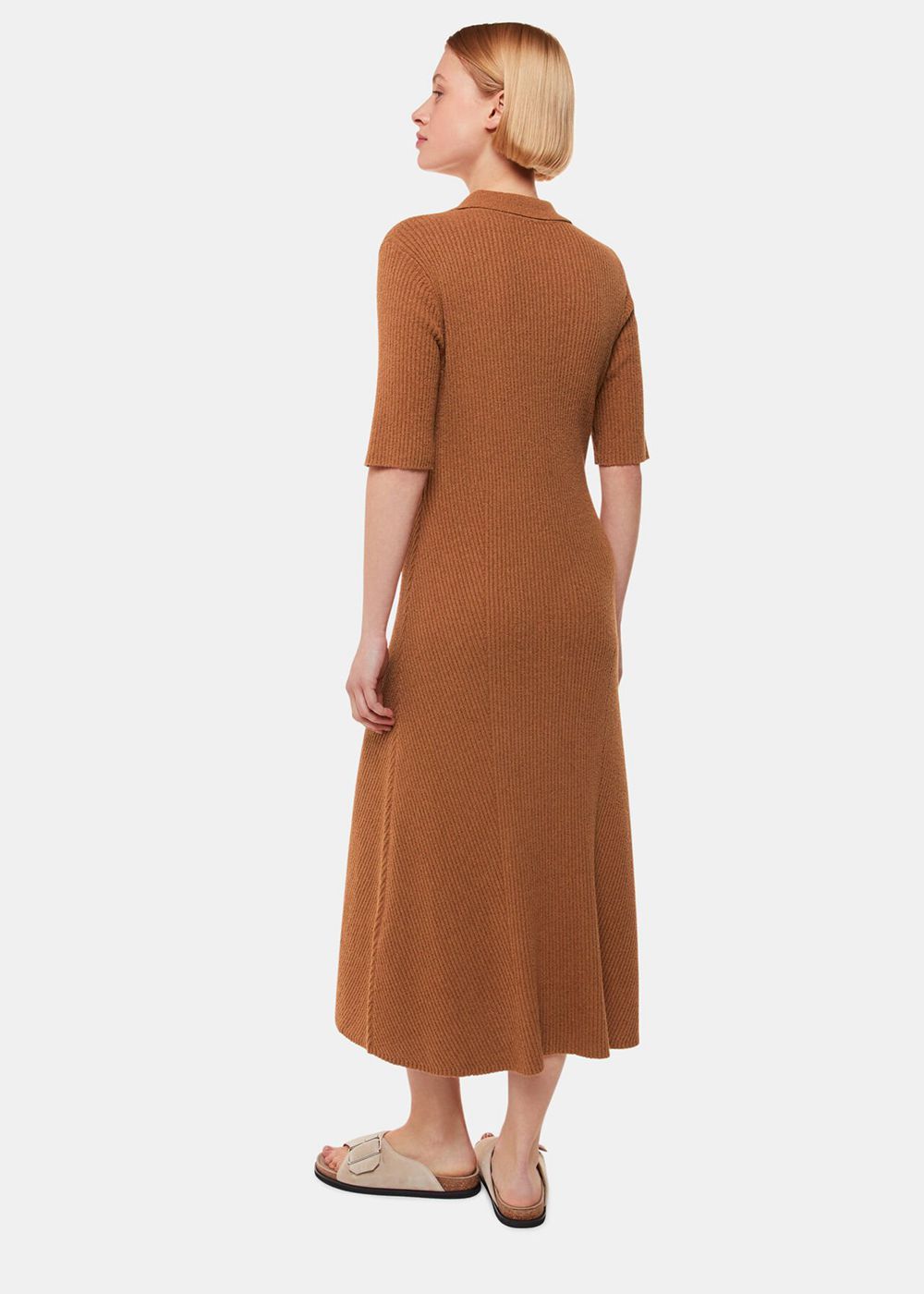 Whistles Knitted Ribbed Midi Dress Brown | US-85307HQRX