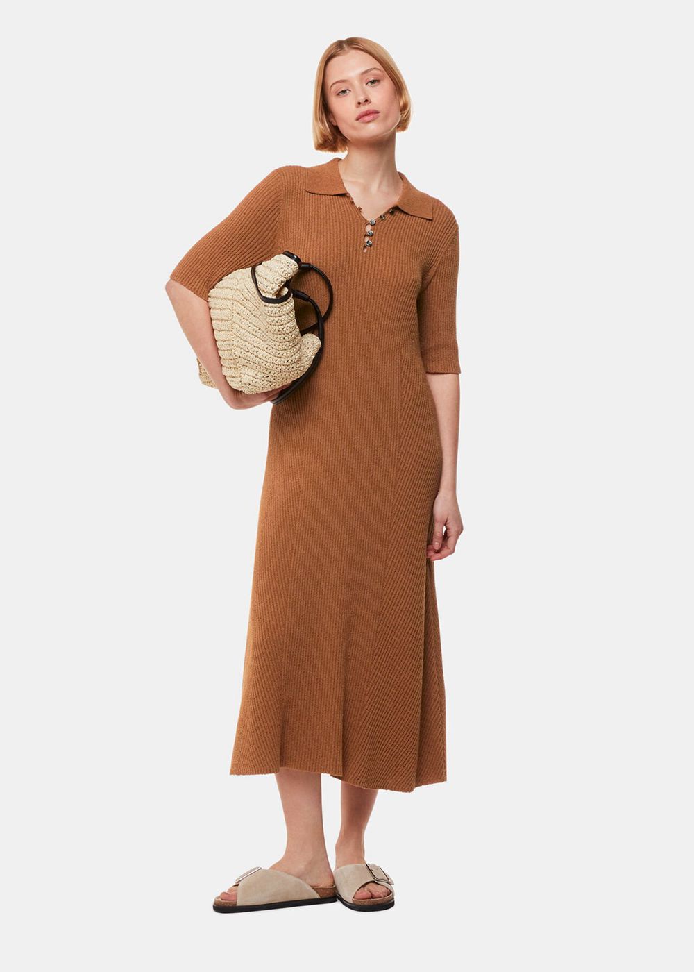 Whistles Knitted Ribbed Midi Dress Brown | US-85307HQRX