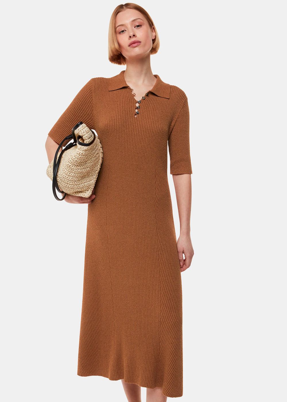 Whistles Knitted Ribbed Midi Dress Brown | US-85307HQRX