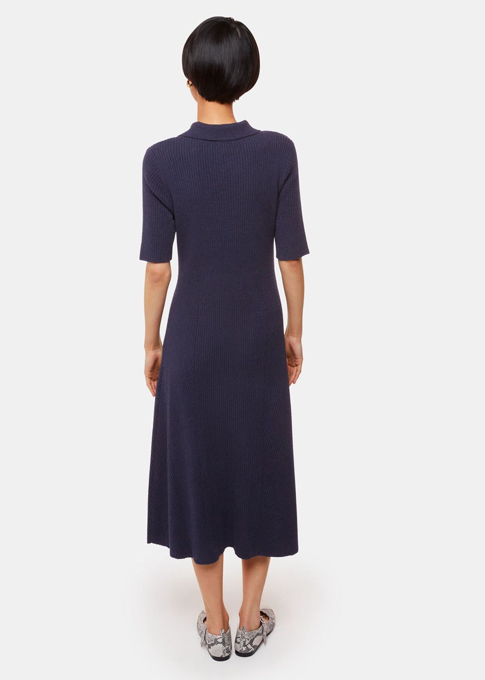 Whistles Knitted Ribbed Midi Dress Navy | US-57301YJSR