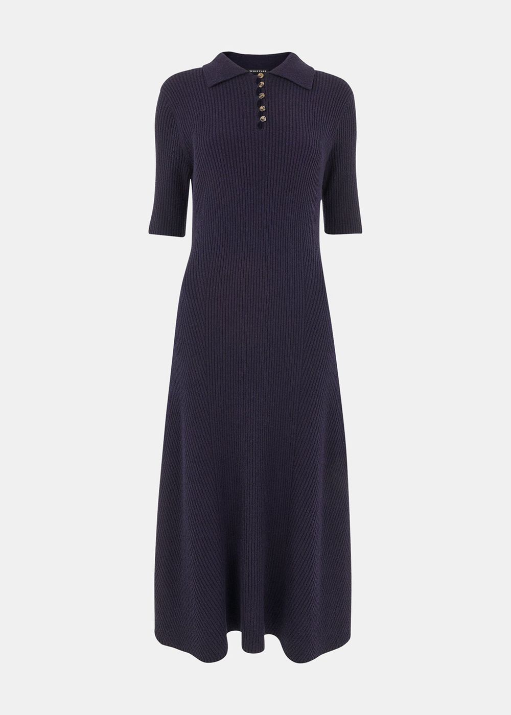 Whistles Knitted Ribbed Midi Dress Navy | US-57301YJSR