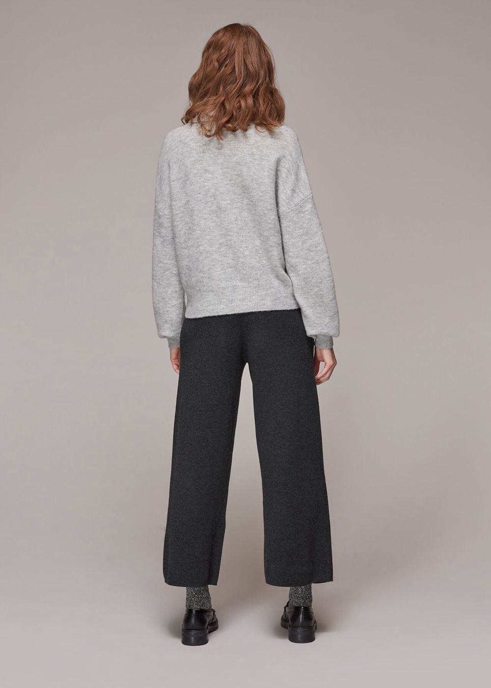 Whistles Knitted Wide Leg Marl Pants Grey | US-62381UVON