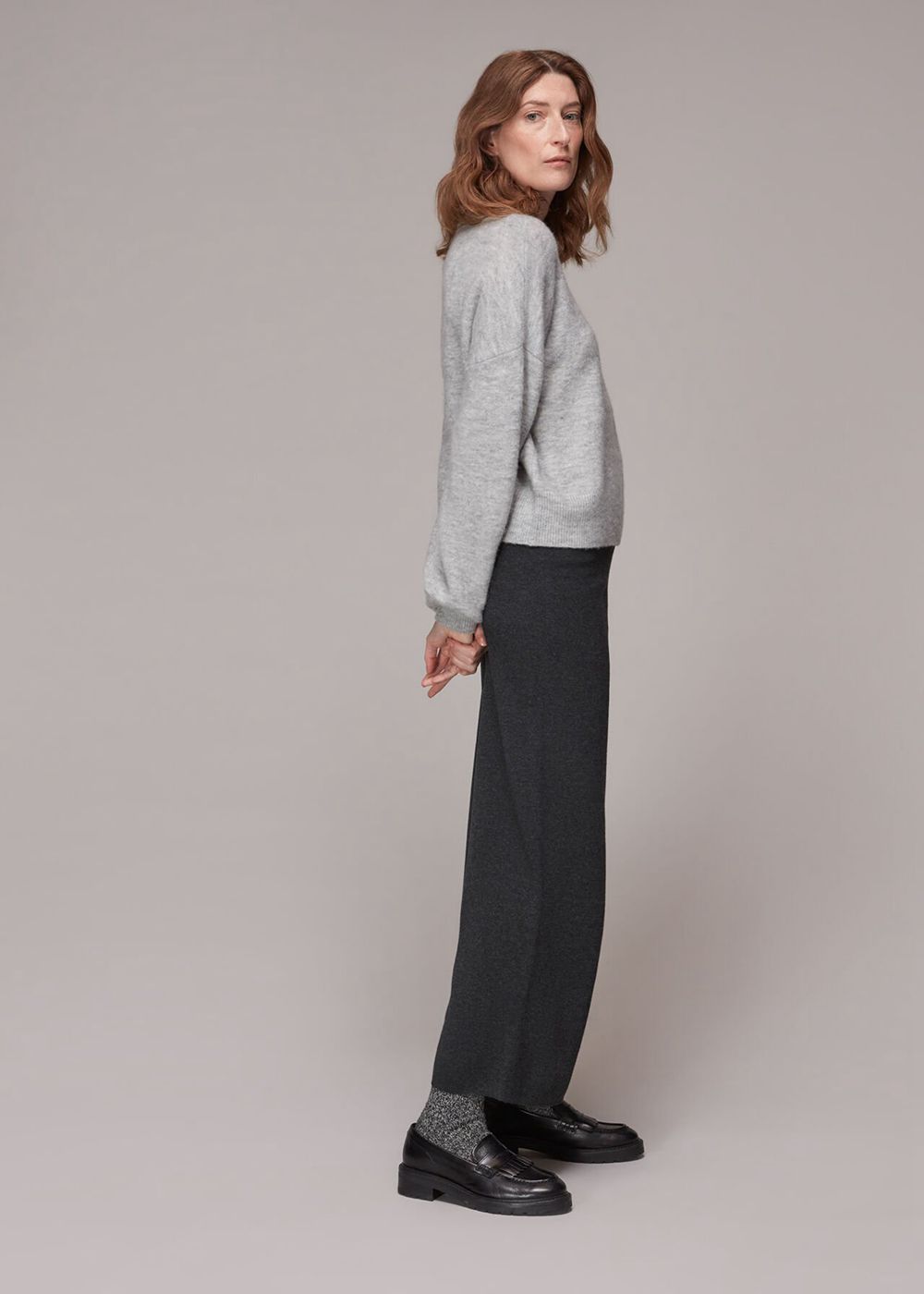 Whistles Knitted Wide Leg Marl Pants Grey | US-62381UVON