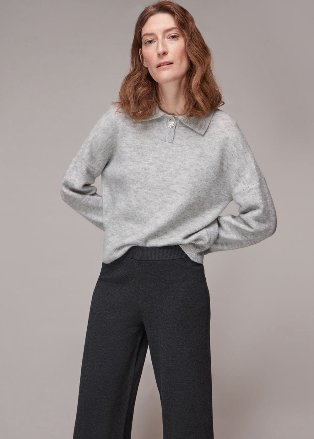 Whistles Knitted Wide Leg Marl Pants Grey | US-62381UVON