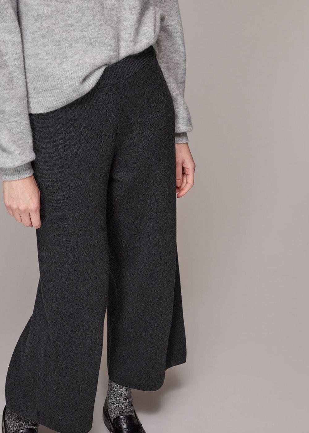 Whistles Knitted Wide Leg Marl Pants Grey | US-62381UVON