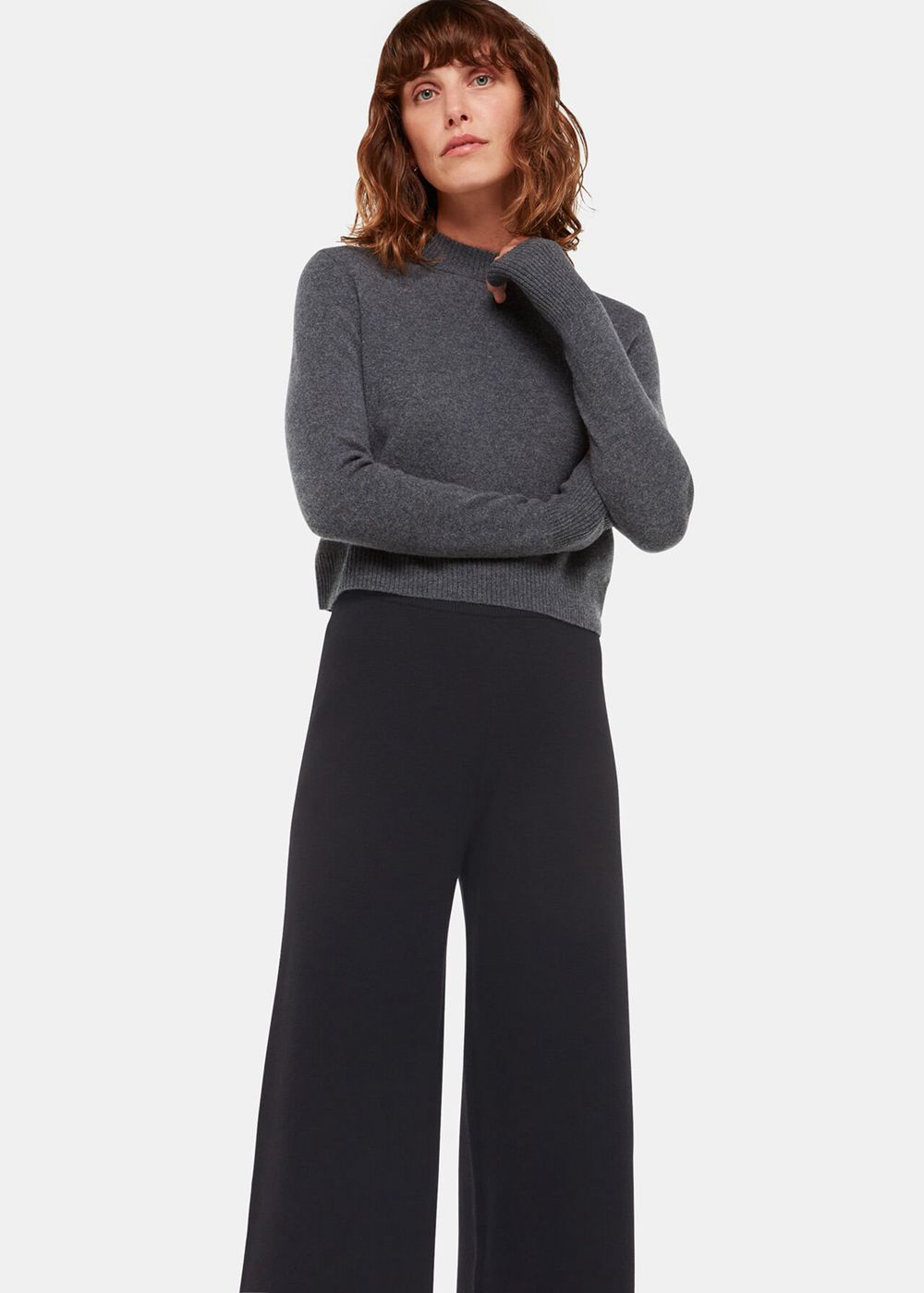 Whistles Knitted Wide Leg Pants Black | US-28359FVTR