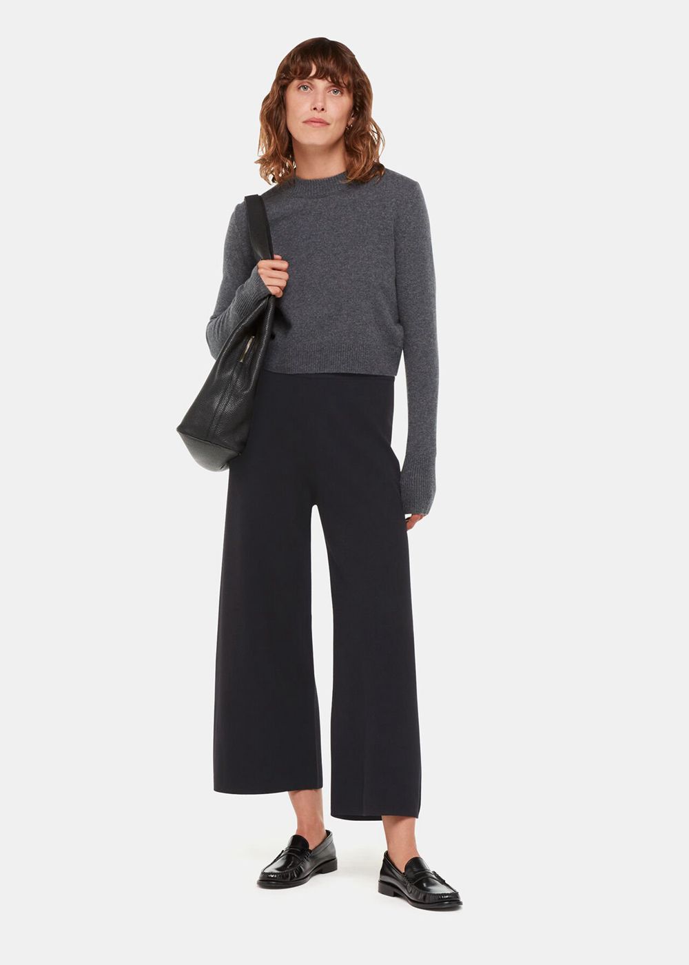 Whistles Knitted Wide Leg Pants Black | US-28359FVTR